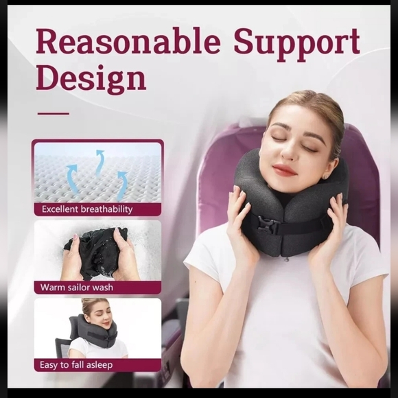 BSAMW Black Memory Foam Travel Neck Pillow with Carry Case - Picture 2 of 5